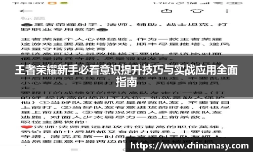 王者荣耀新手必看意识提升技巧与实战应用全面指南
